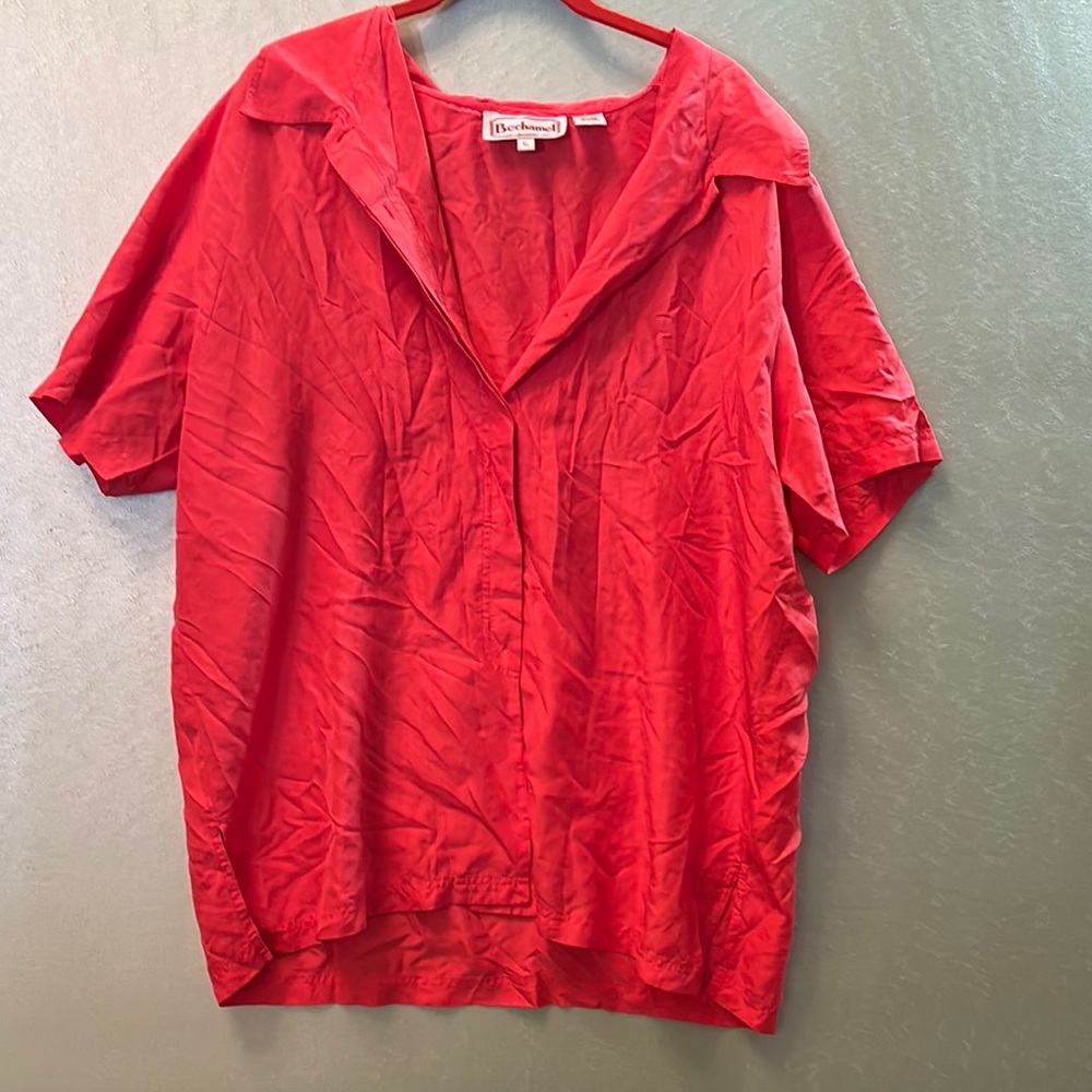 Bechamel Red Short Sleeve 100% Silk‎ Blouse